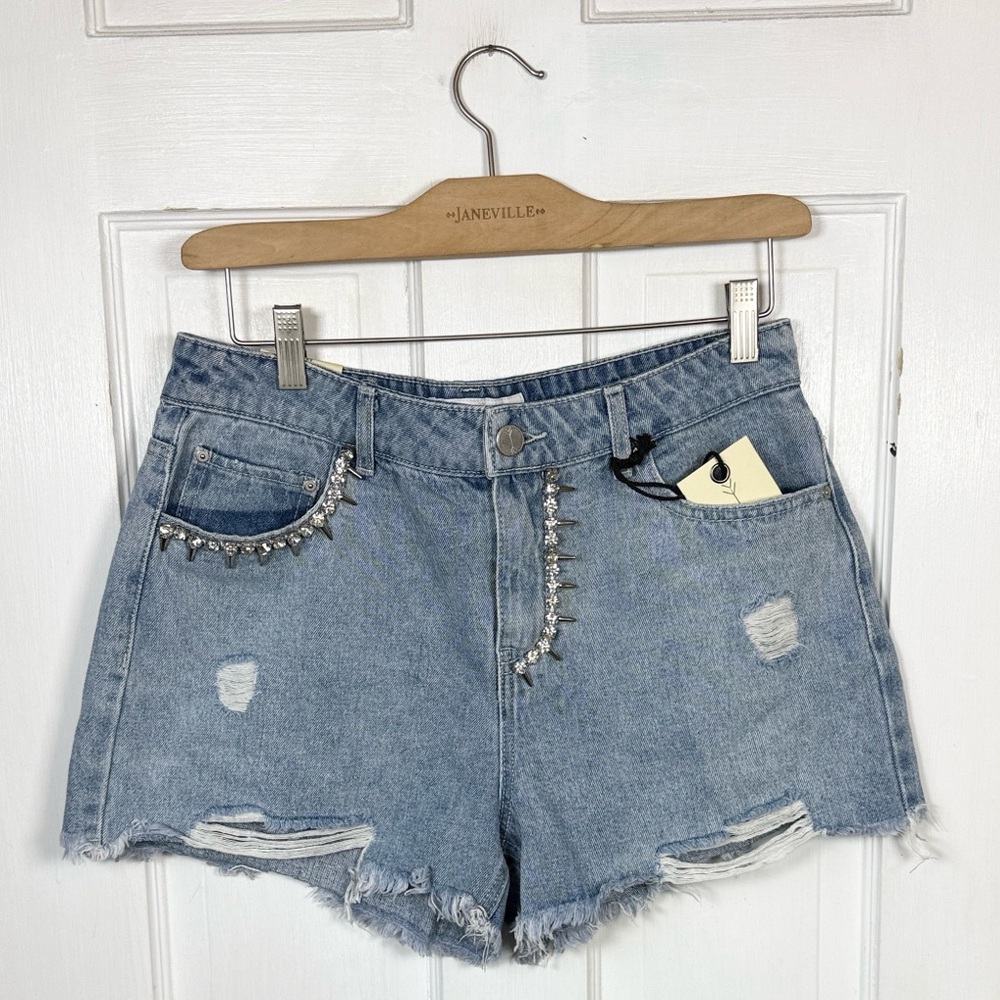 ban•jara Denim Rhinestone Jean Shorts New with Tag W2287 Sz 11